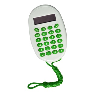 calculadora digital con pita, plastico, verde