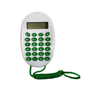 calculadora digital con pita, plastico, verde