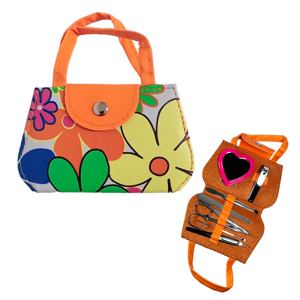[B614218] set de manicure, tela, estampado,  nd, con espejo