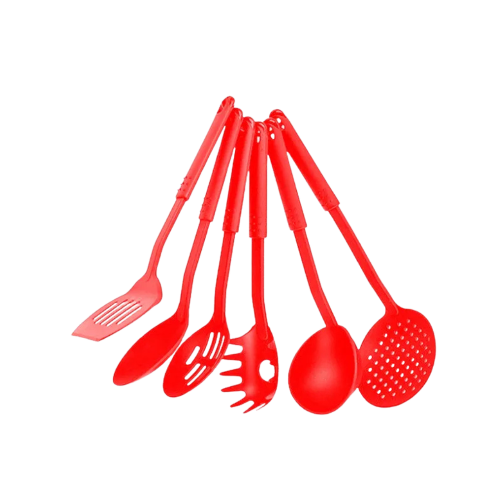 [H541098] set de 6 utensilios, plástico, rojo, para cocina ,