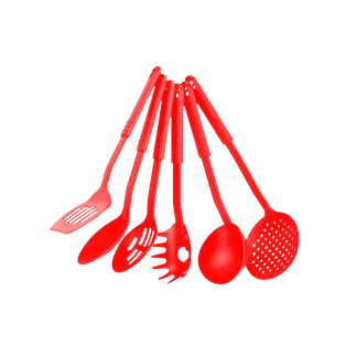 set de 6 utensilios, plástico, rojo, para cocina ,