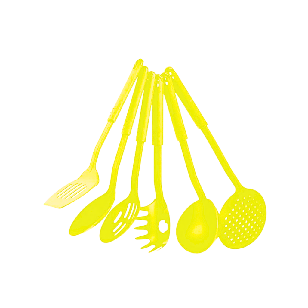 [H541099] set de 6 utensilios, plástico, amarillo, para cocina ,