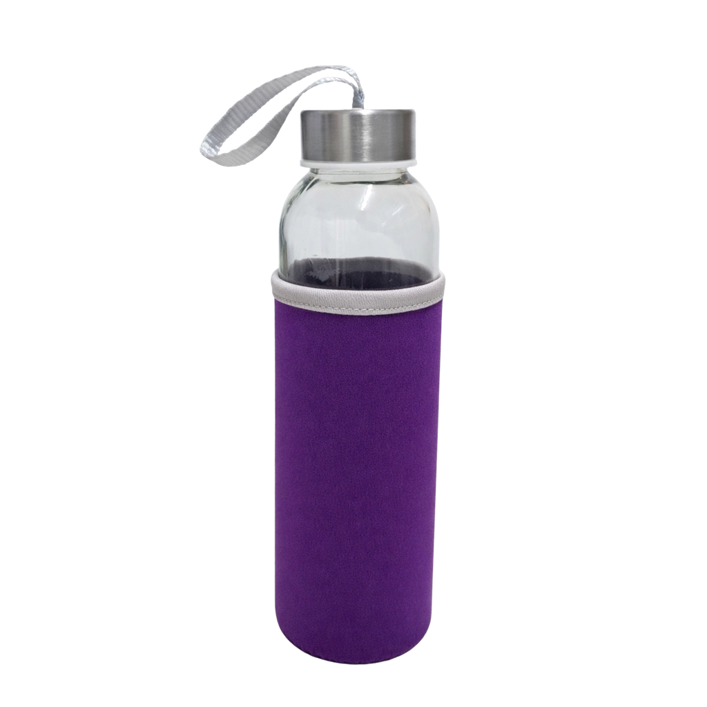 [P258035] pachón, morado, vidrio 500ml con funda de neopreno