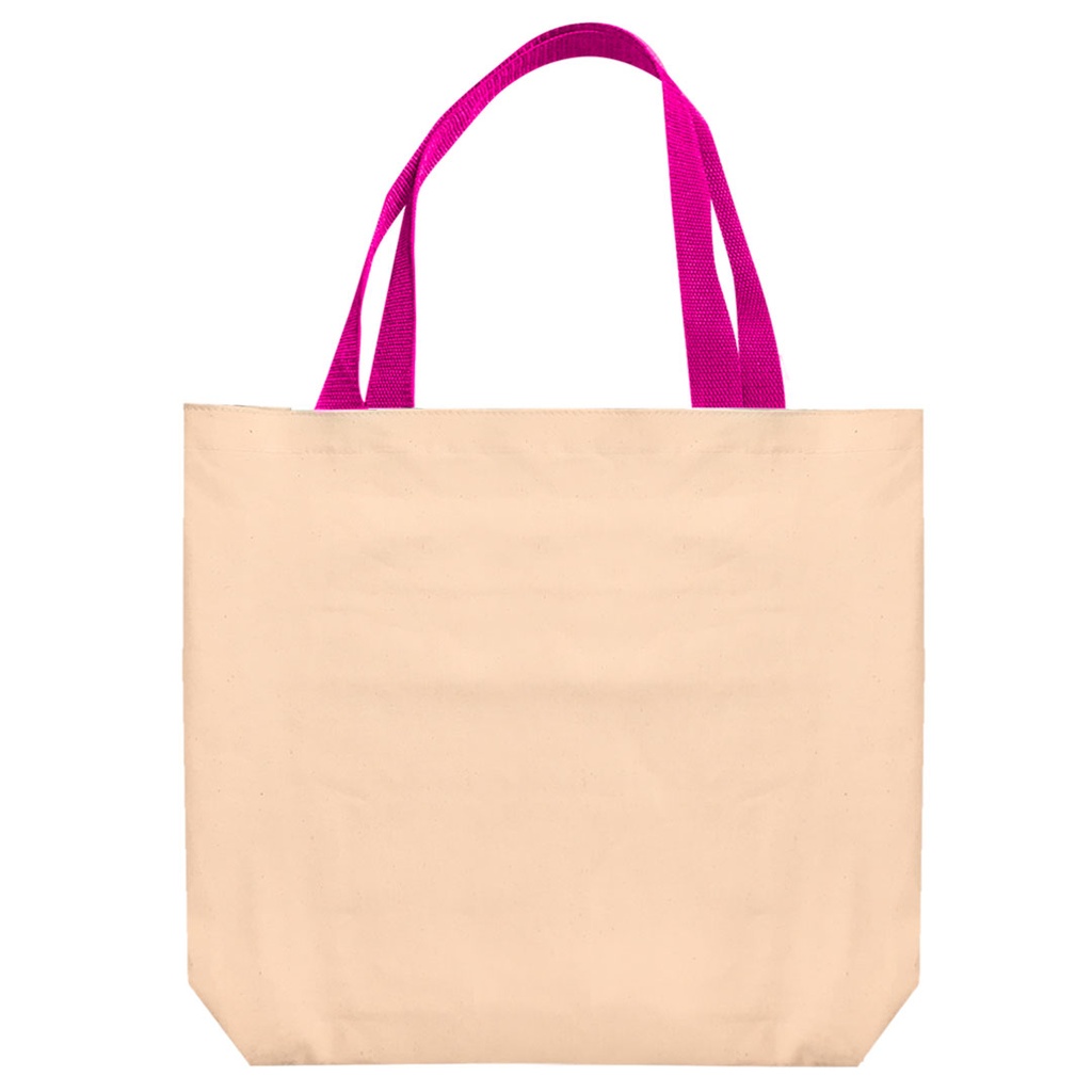 [TX112671] bolsa de lona cruda stretch color beige 45*35 cms y base de 10 cms con cinta fucsia