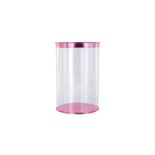 estuche cilindrico, pvc, rosado, 75*100 centimetros, con tapadera y base de colores
