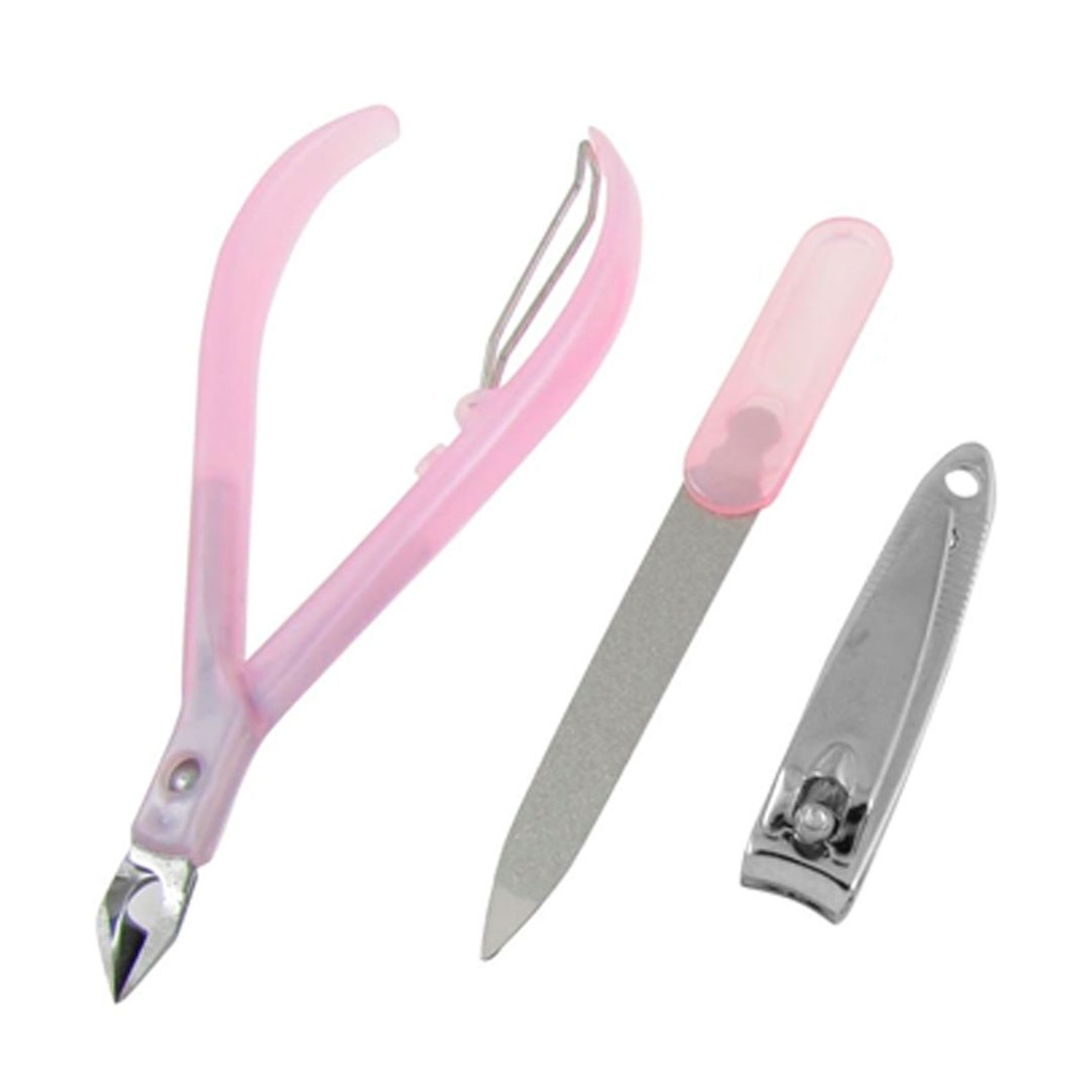 [B662149] set de manicura, acero inoxidable, rosado, 9.5*15.2 cm corta , uñas lima pinza con mango plasticos