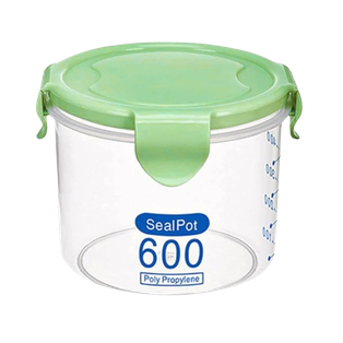 recipiente cilindrico, plástico, verde, 9.5*8.5 cm 600 ml mililitro, con tapadera,