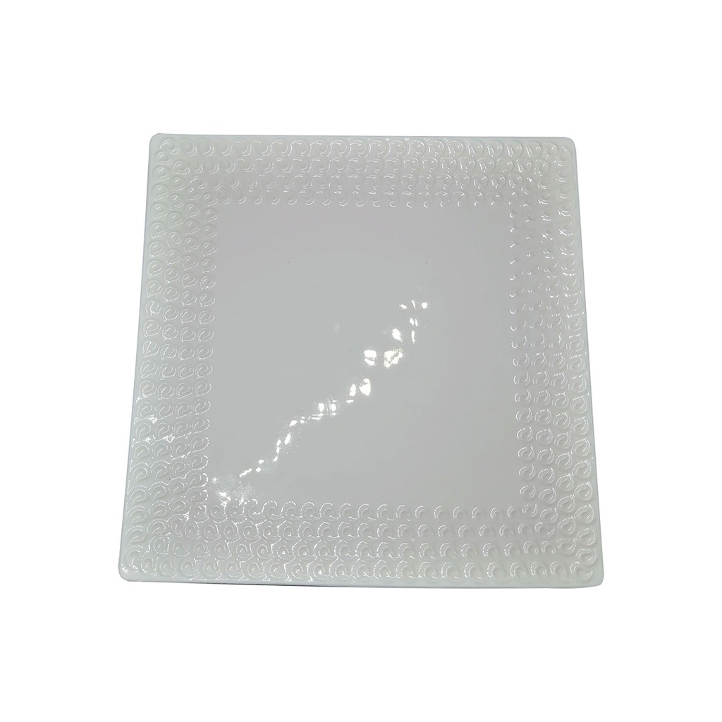 [H522388] plato, cerámica, blanco, 8 pulgadas, cuadrado diseño a la orilla