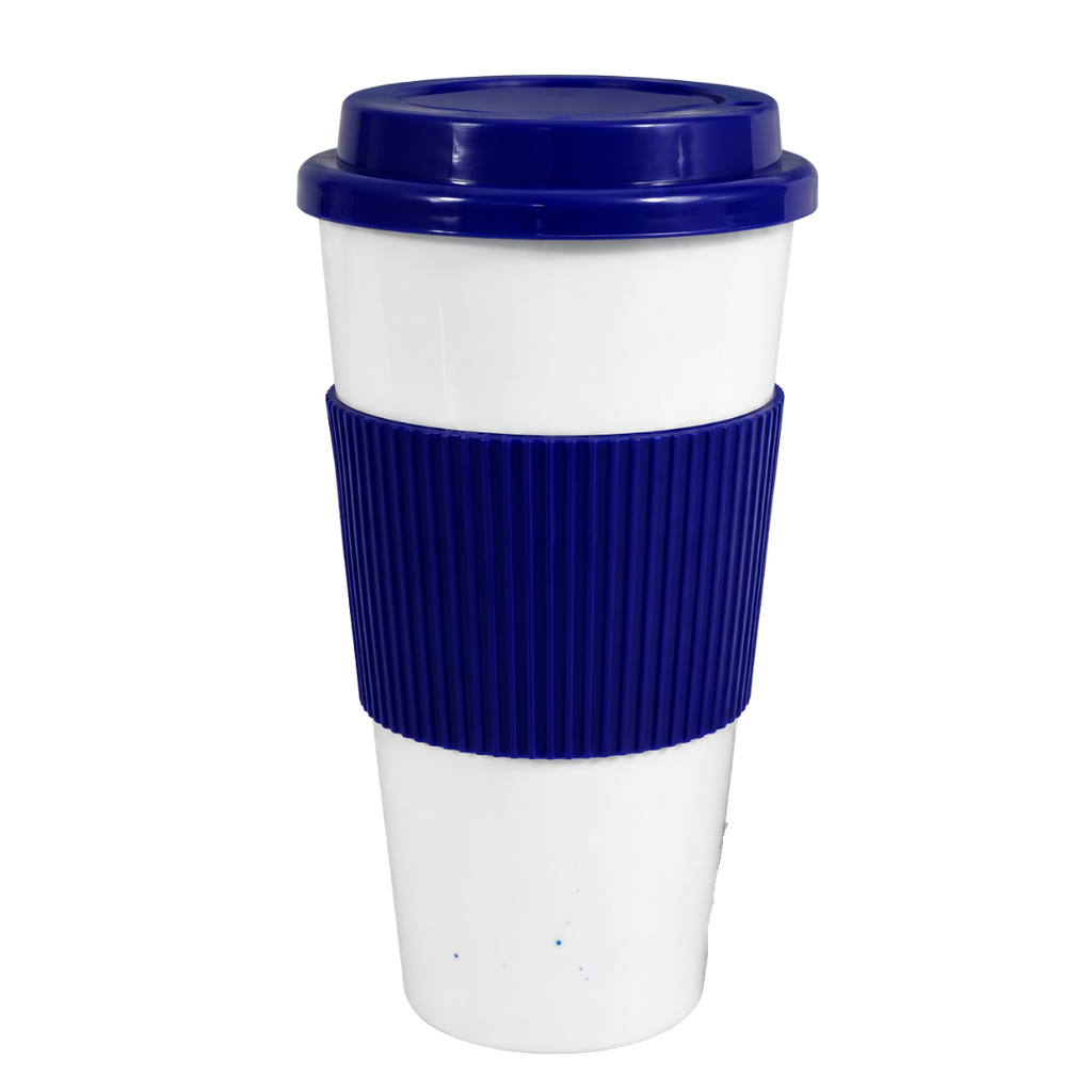 [P250780] vasos, plástico, blanco, 600 mililitro, con tapadera y agarrador azul