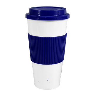vasos, plástico, blanco, 600 mililitro, con tapadera y agarrador azul