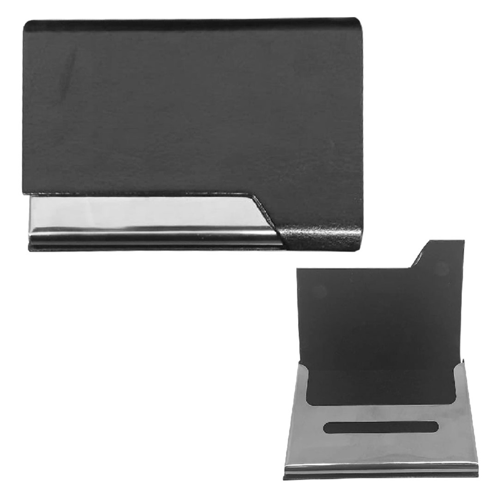 [P260489] tarjetero, imitacion cuero, negro, 6.5*9.5 centimetros, con cierre de acero inoxidable
