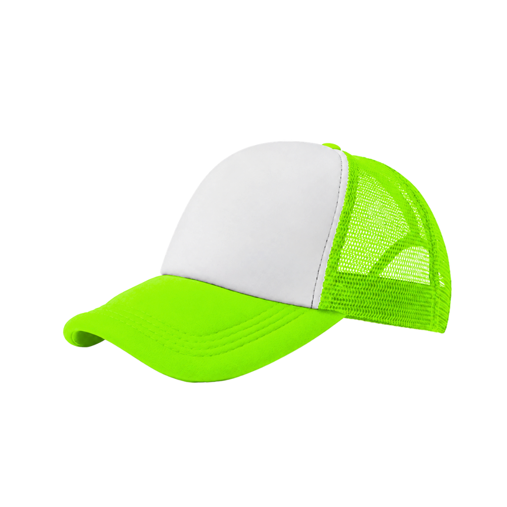 [P285955] gorras para sublimar, cuerpo de malla, verde neon, cierre , plastico