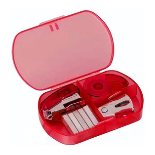 set de oficina, plástico, rojo, en caja con 2 , engrapadoras, grapas y tape 92*57*20 mm