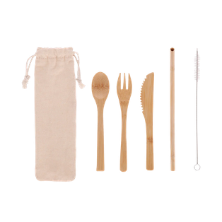 set de 5 cubiertos, bambú, color natural, 16 cm ,