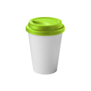 vaso, cerámica, blanco, c nd, con tapa de silición verde