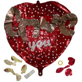 set de globos, , rojos y blancos, redondos y un , corazon con leyenda love