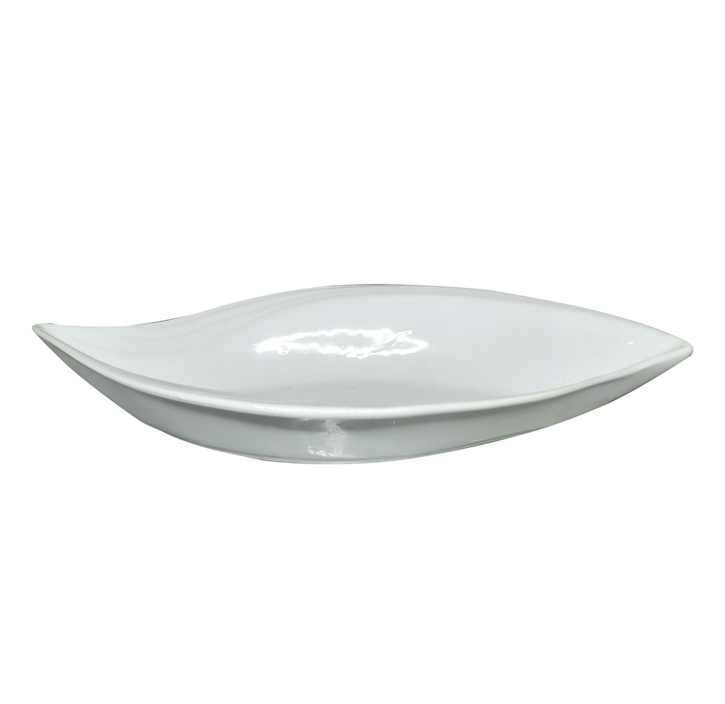 [H521724] tazon, cerámica, blanco, 12.5 pulgadas, forma de hoja