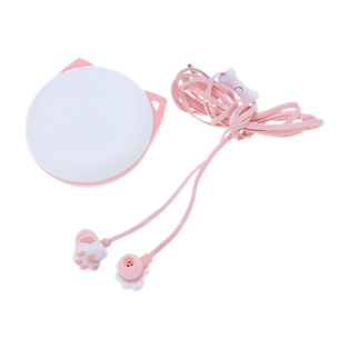 caja redonda, plástico, rosado, 6 cm con orejas de , gato y cable 1.2 m