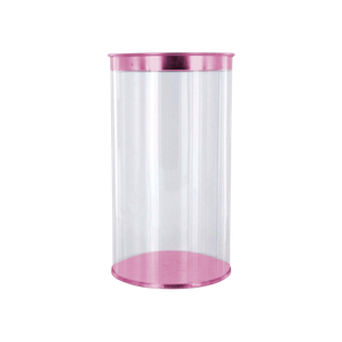estuche cilindrico, pvc, fucsia, 83*120 centimetros, con tapadera y base de color