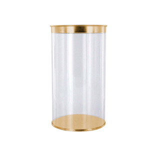 estuche cilindrico, pvc, dorado, 83*120 centimetros, con tapadera y base de colores