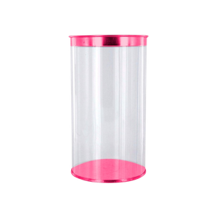 estuche cilindrico, pvc, rosado, 83*120 centimetros, con tapadera y base de colores