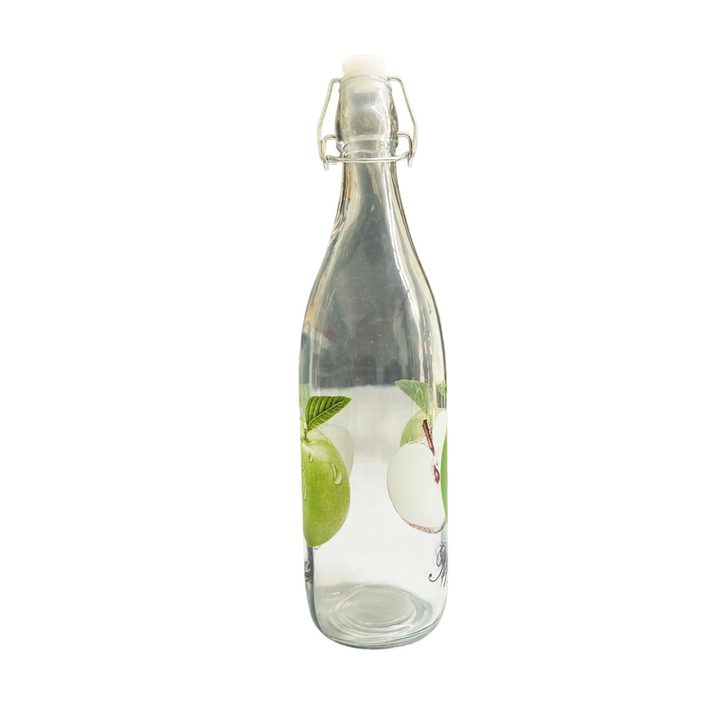 [H510900] botella, vidrio, color natural, 1 litros, decoracion manzana