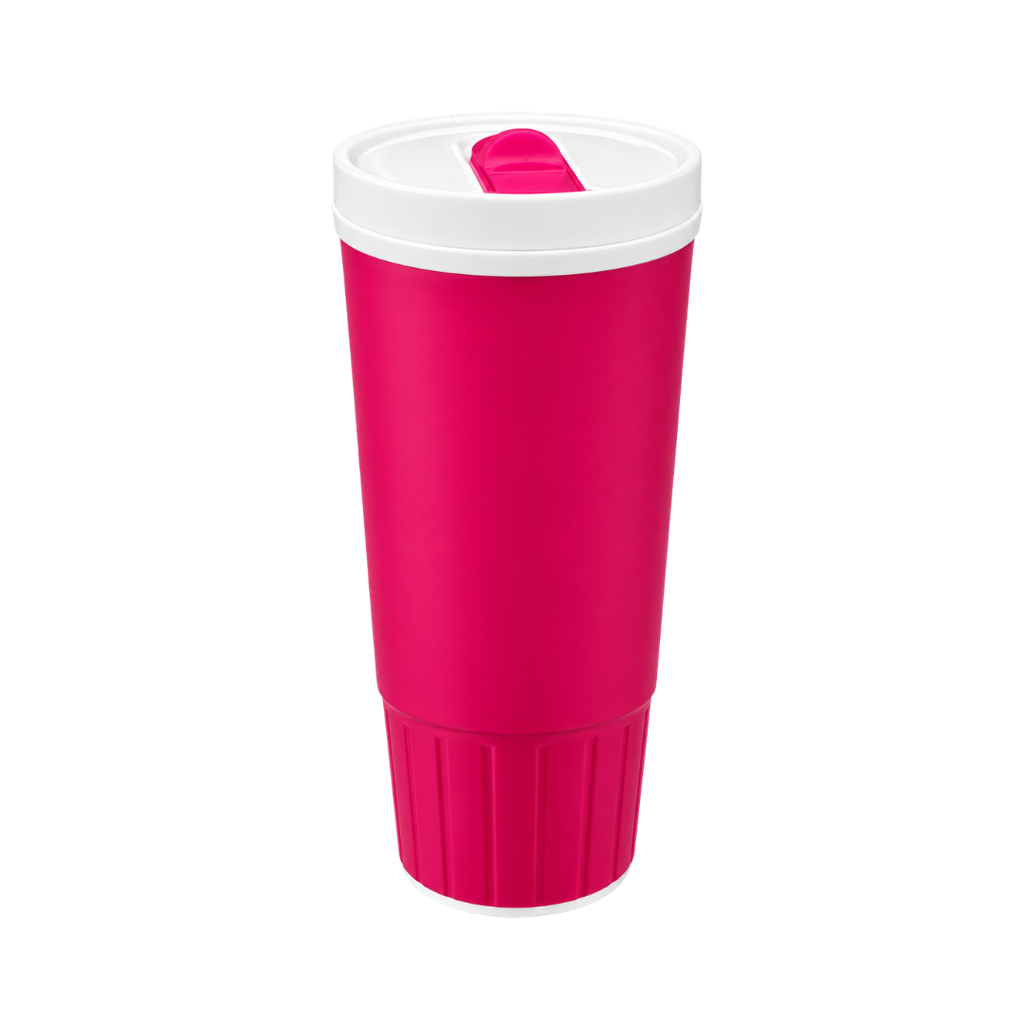 [P250356] tazas termicas, plástico, rosado, 600 mililitro, con tapa blanca