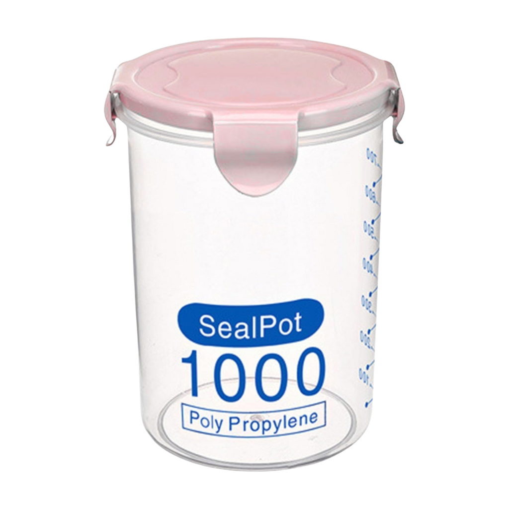 [H541031] recipiente cilindrico, plástico, rosado, 9.5*14.5 cm 1000 mililitro, con tapadera,