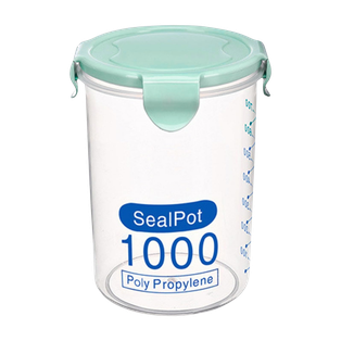 recipiente cilindrico, plástico, verde, 9.5*14.5 cm 1000 mililitro, con tapadera,