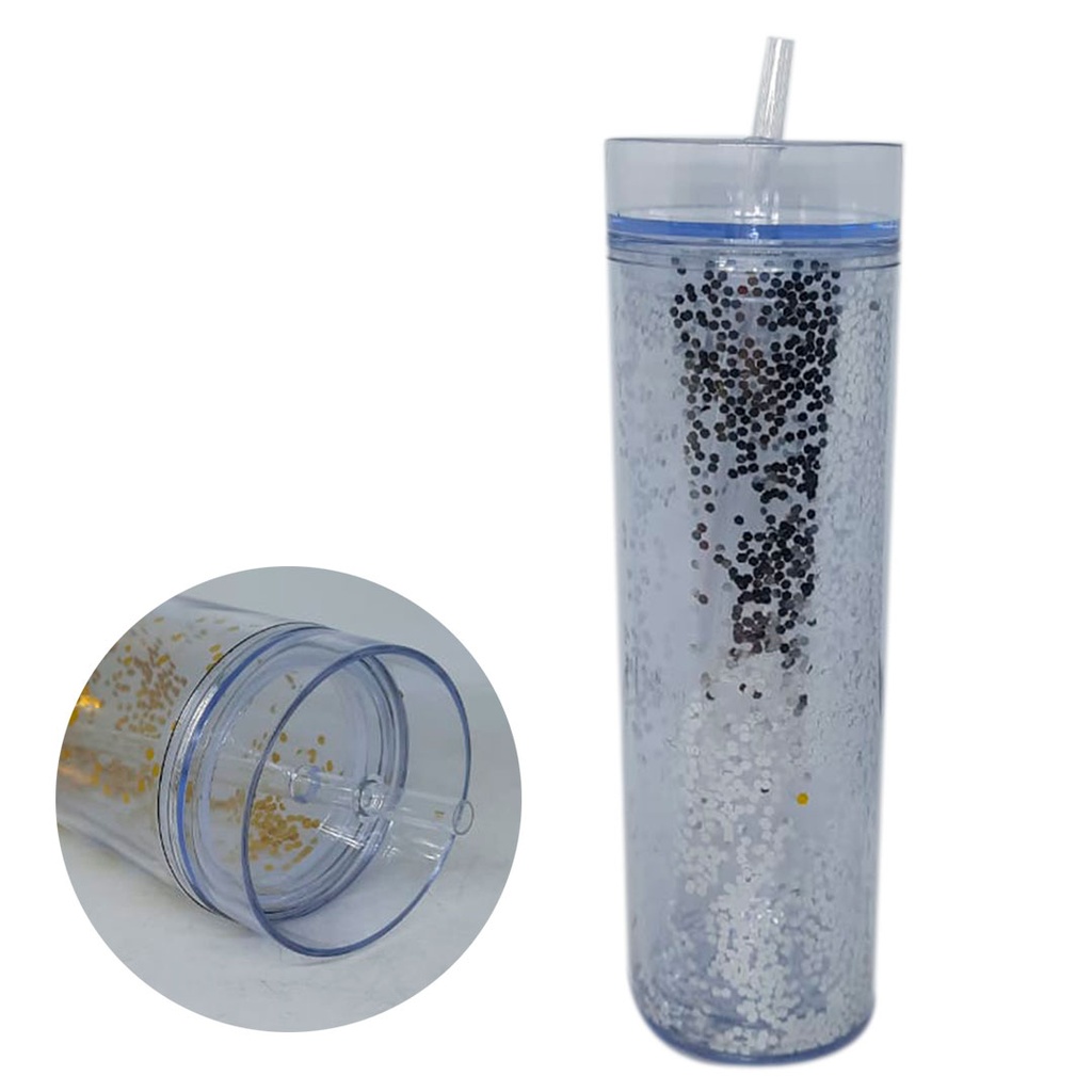 [P251235] pachon, acrilico, plateado, 16 oz glitter de , doble pared transparente con pajilla