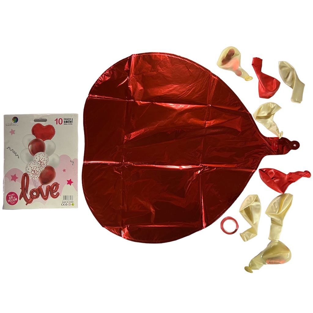 [F441309] set de globos aluminizado, , , love y de latex , 3 estilos blancos y rojo