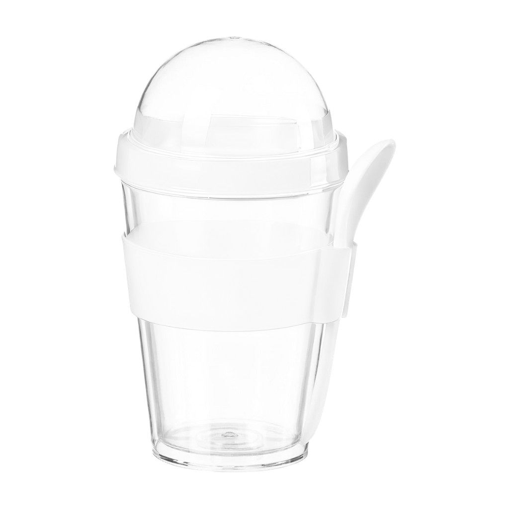 [H541265] cerealero, plástico, blanco, 10*15 centimetros, con manga de silicon y cucharita