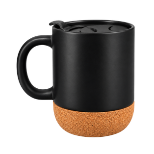 tazas, cerámica, negro, 8.5*9*10 centimetros, con tapa plastica y base de corcho 12 oz
