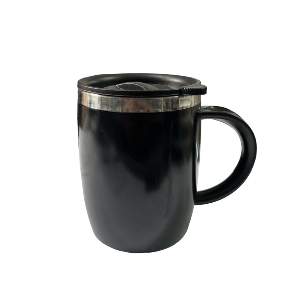 [P265968] tazas termicas, acero inoxidable, negro, 450 ml plastico , exterior con tapadera