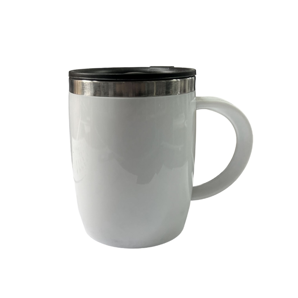 [P265969] tazas termicas, acero inoxidable, blanco, 450 ml , plastico exterior con tapadera