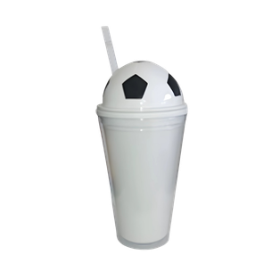 vaso, plástico, blanco, 16 oz champion , doble pared con tapa diseño pelota y pajilla