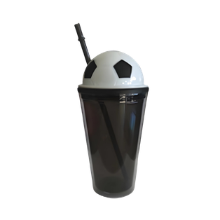 vaso, plástico, negro, 96*66*196mm / 16oz champion , doble pared diseño de pelota y pajilla