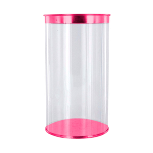 estuche cilindrico, pvc, fucsia, 100*140 centimetros, con tapadera y base de color