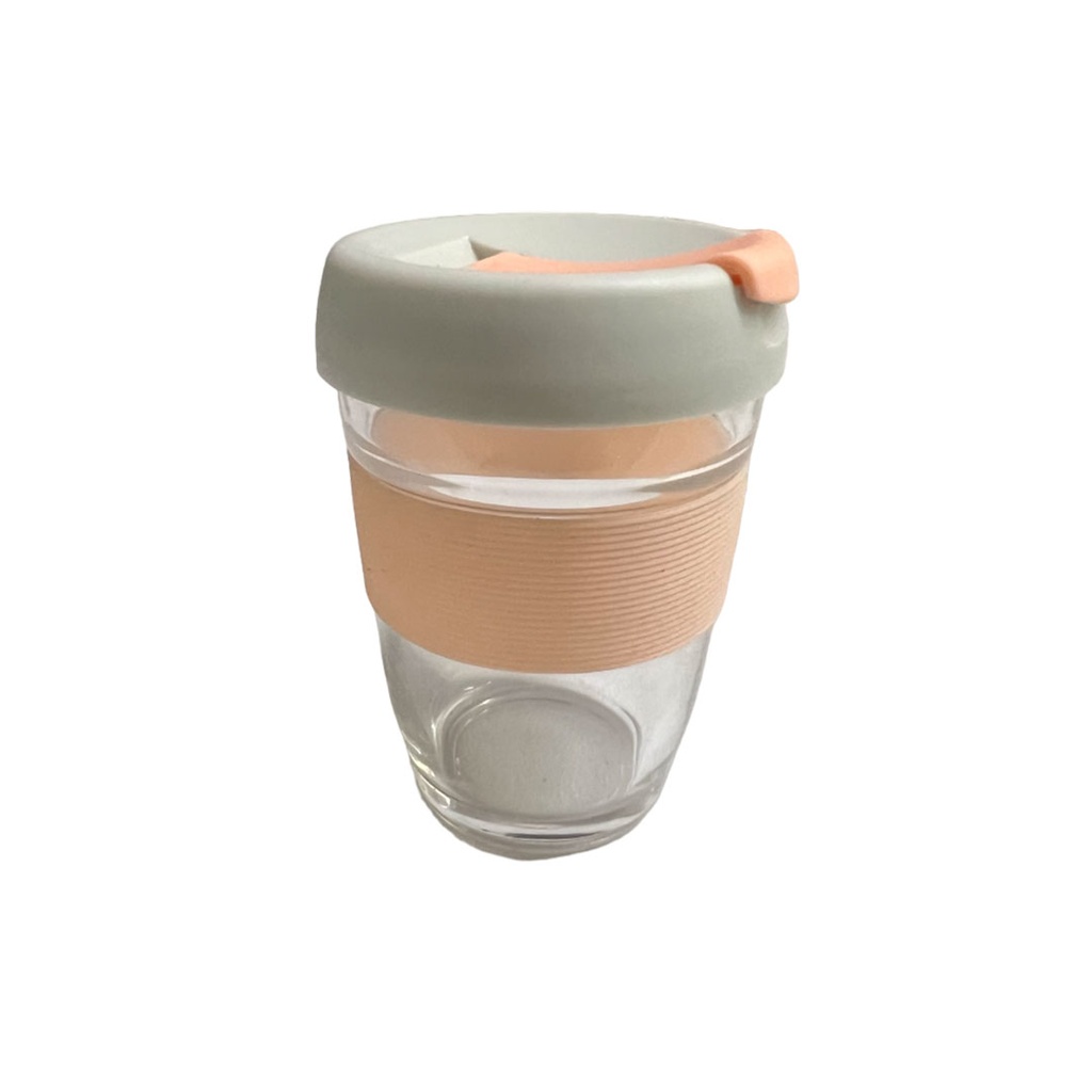 [H511028] vaso, vidrio, surtido, 350 mililitro, tapa y manga de silicion