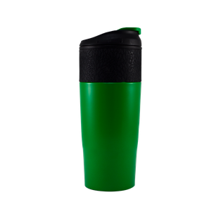 termos, acero inoxidable, verde, 16 onzas, pared externa plastica ,agarrador negro