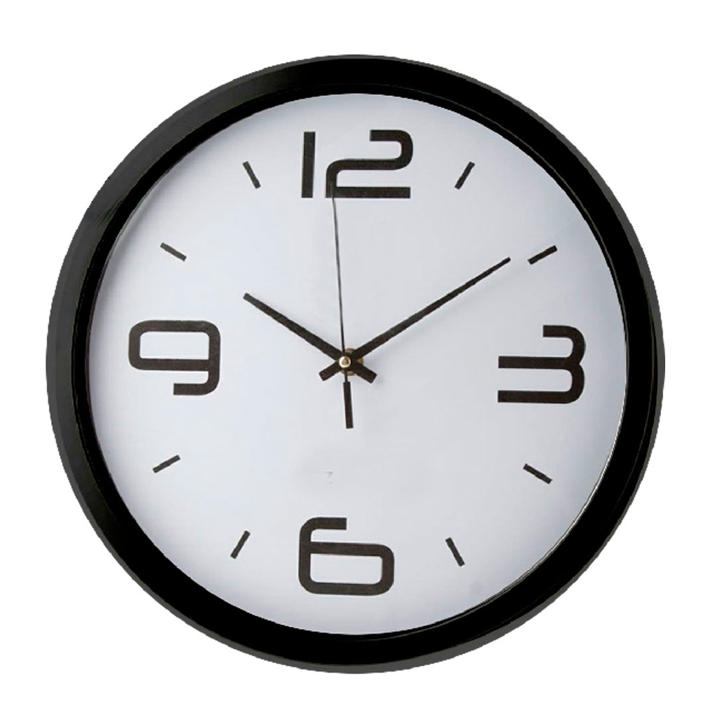 [P251150] reloj, plástico, negro, de pared redondo , 30 cm de diametro