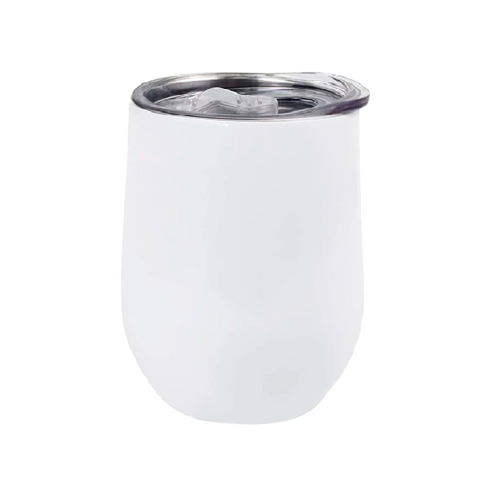 [P266006] vaso acero inoxidable blanco mate 12 oz termico vinero con tapadera plastica