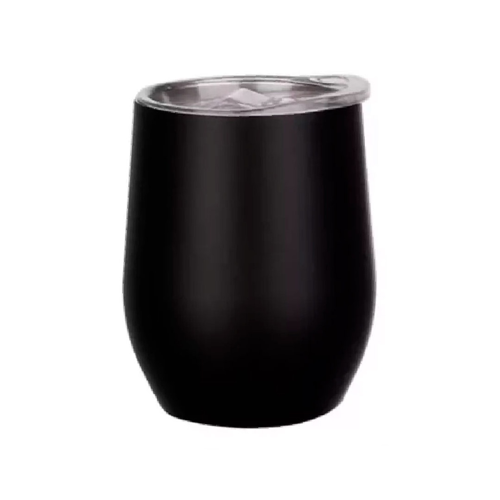 [P266007] vaso acero inoxidable negro mate 12 oz termico vinero con tapadera plastica