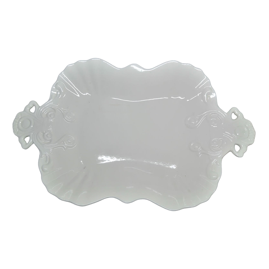 [H521757] plato, cerámica, blanco, 15.5 pulgadas, rectangular con agarrador
