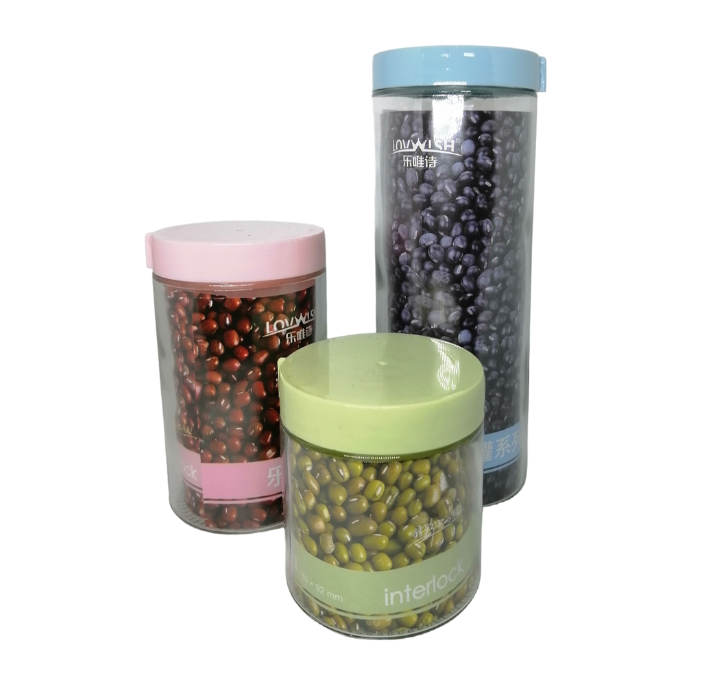 [H511024] set, vidrio, , 3 caniester , con tapa 1000ml 580 ml 400 ml