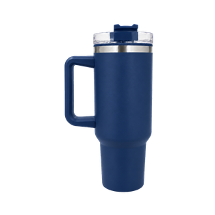 taza, acero inoxidable, azul mate, 40 oz Bold doble pared interior plástica, tapa y pajilla