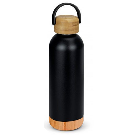 [P251184] pachon, acero inoxidable, negro mate, 500 ml base y tapa , de bambu con agarrador 7.4*24.5 cm