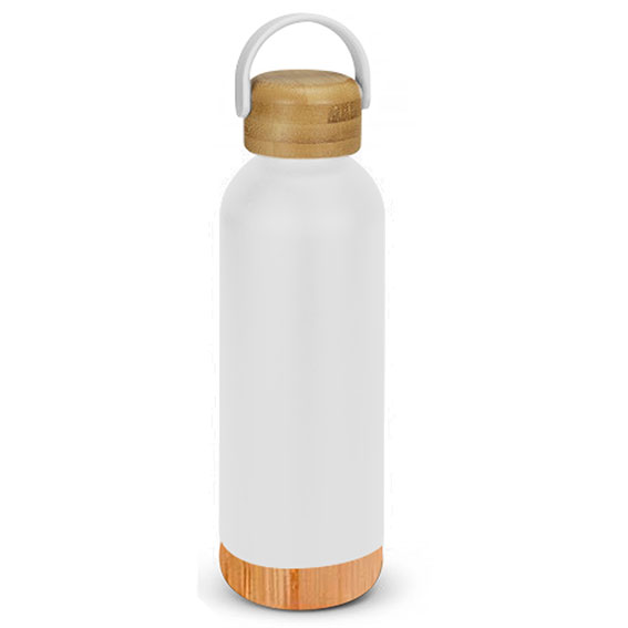 [P251186] pachon, acero inoxidable, blanco mate, 500 ml base y tapa , de bambu con agarrador  7.4*24.5 cm