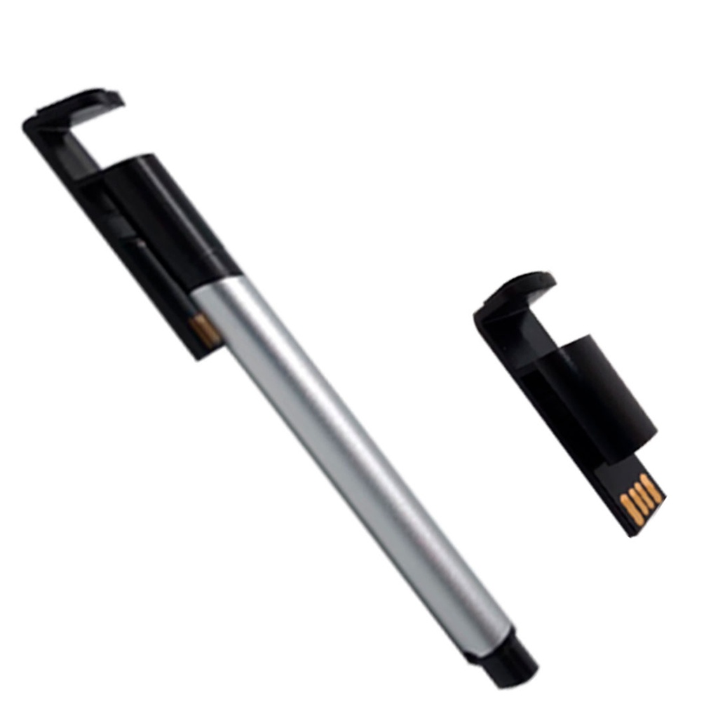 [TG104032] usb, , plateado, 16 gb con lapicero , clip para sostener celular,