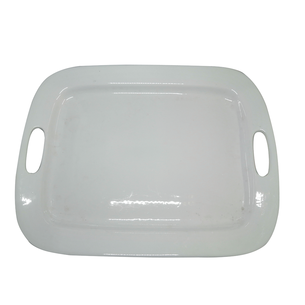 [H521817] plato, cerámica, blanco, 18.5 pulgadas, rectangular con manijas